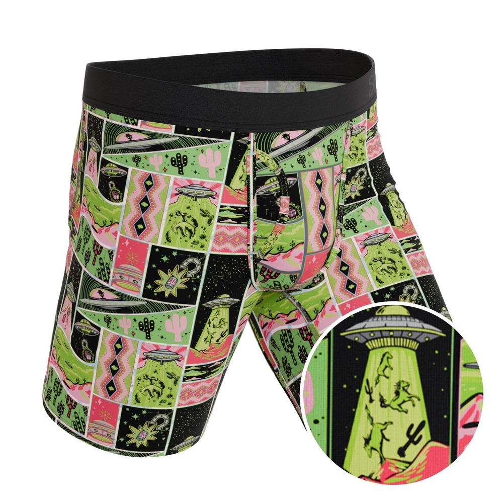 Shinesty Mens Ball Hammock Pouch Boxer Briefs UFO Alien Abduction Print New